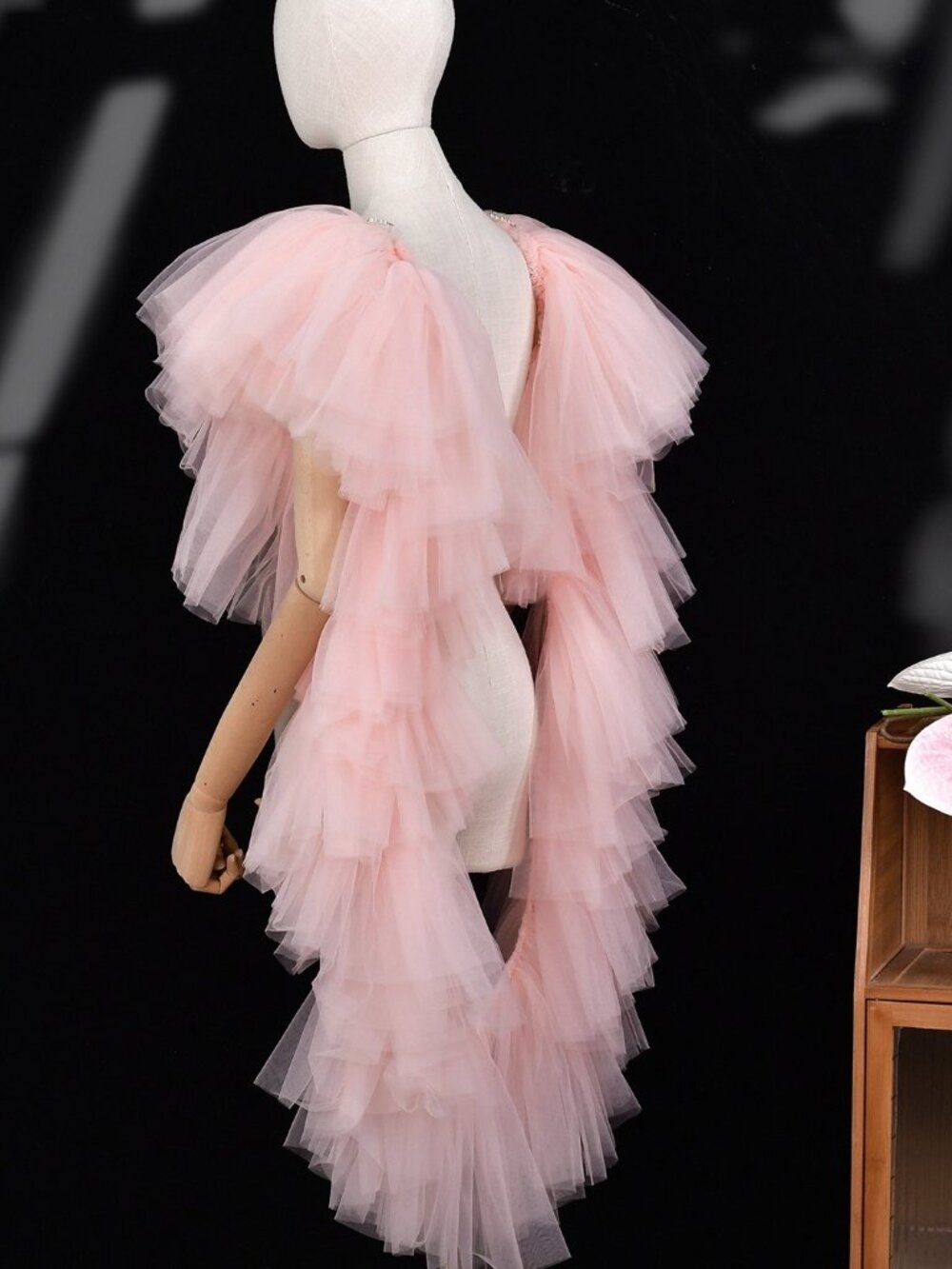 Voluminous Ruffled Pink Tulle Wedding Shrug Capelet